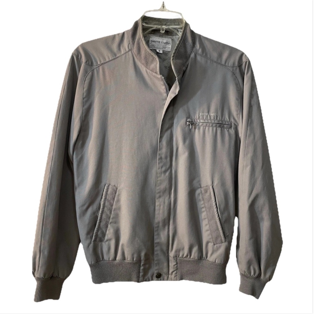 Pierre Cardin Mens Bomber Jacket Vintage Gray Size Small Pockets Lined Cotton